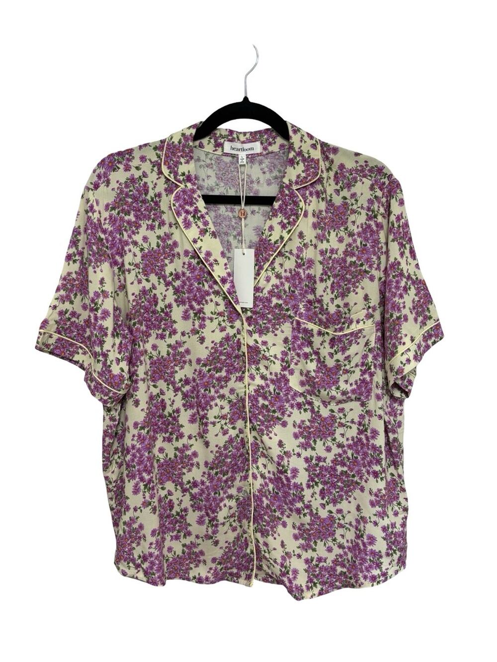 NEW Heartloom Button Front Pajama Top in Cream and Purple Floral - Size L